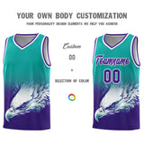 Custom Aqua Purple Eagle Pattern Graffiti Pattern Sports Uniform Basketball Jersey