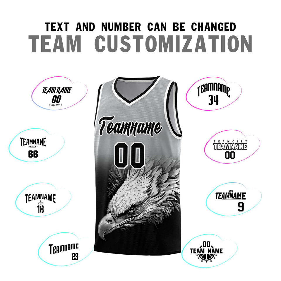 Custom Gray Black Eagle Pattern Graffiti Pattern Sports Uniform Basketball Jersey