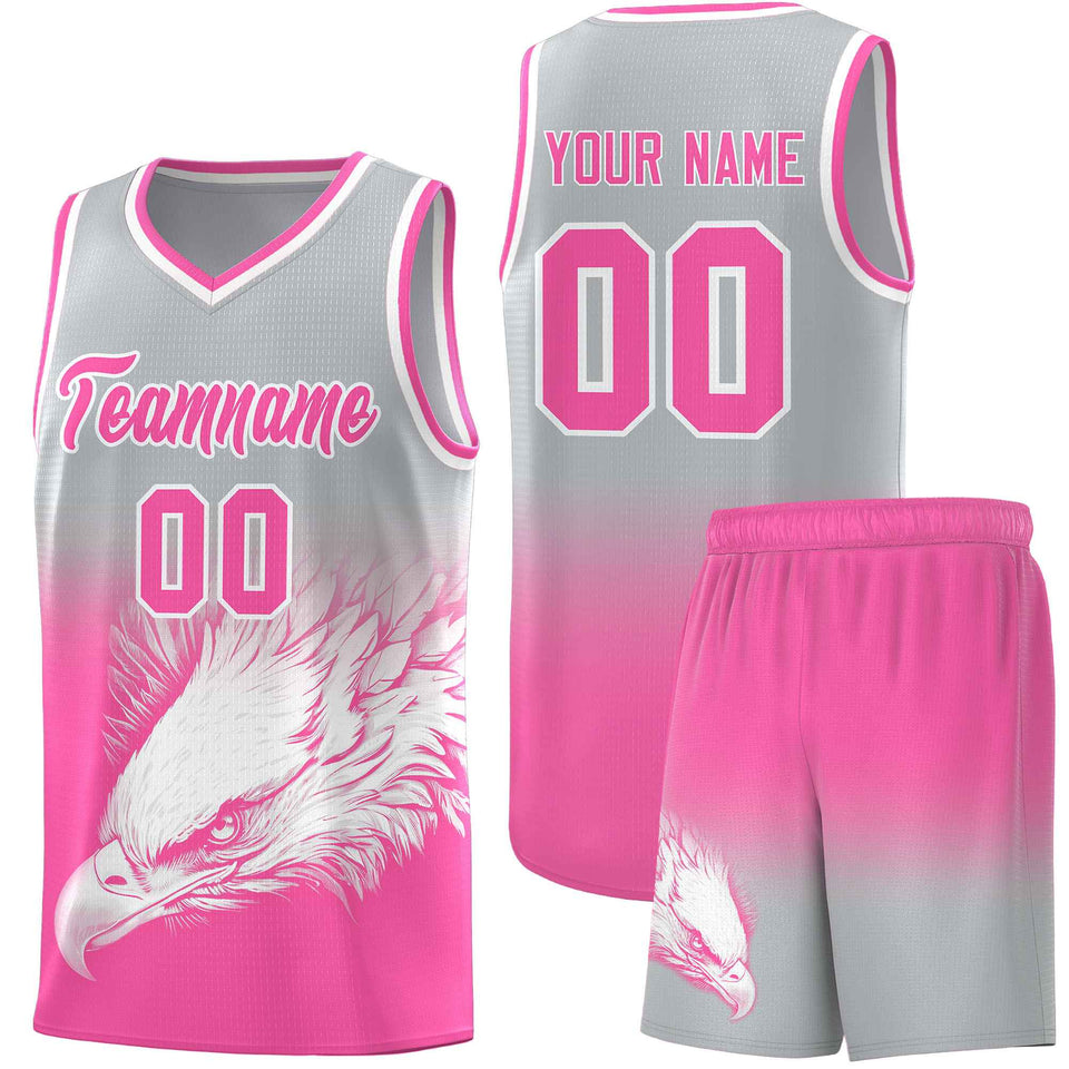 Custom Gray Pink Eagle Pattern Graffiti Pattern Sports Uniform Basketball Jersey