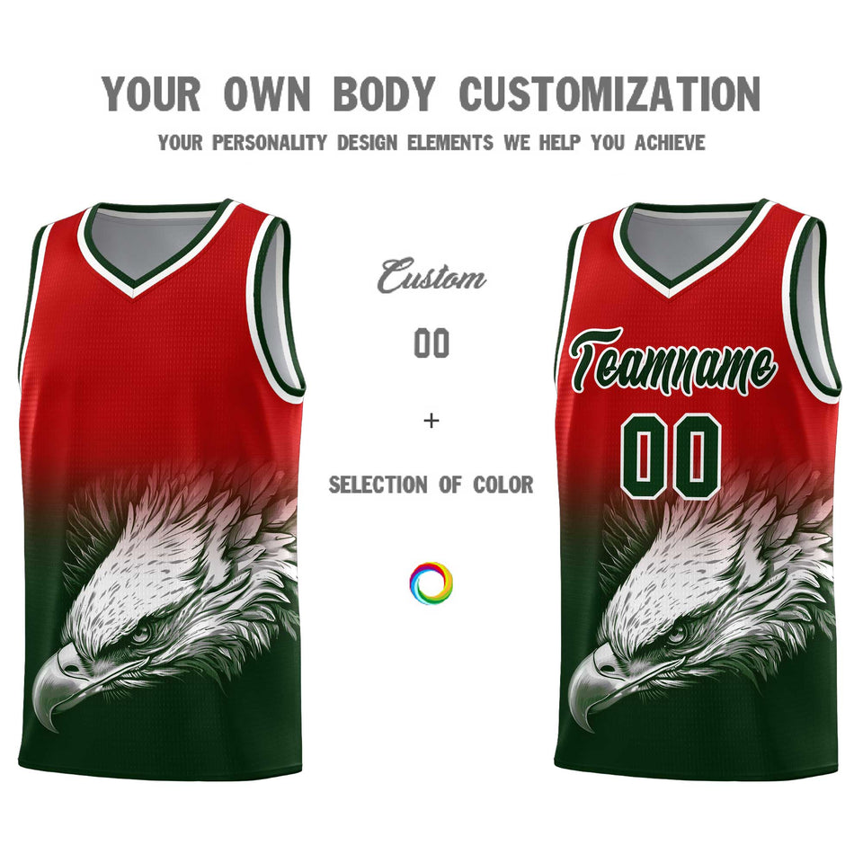Custom Red Green Eagle Pattern Graffiti Pattern Sports Uniform Basketball Jersey
