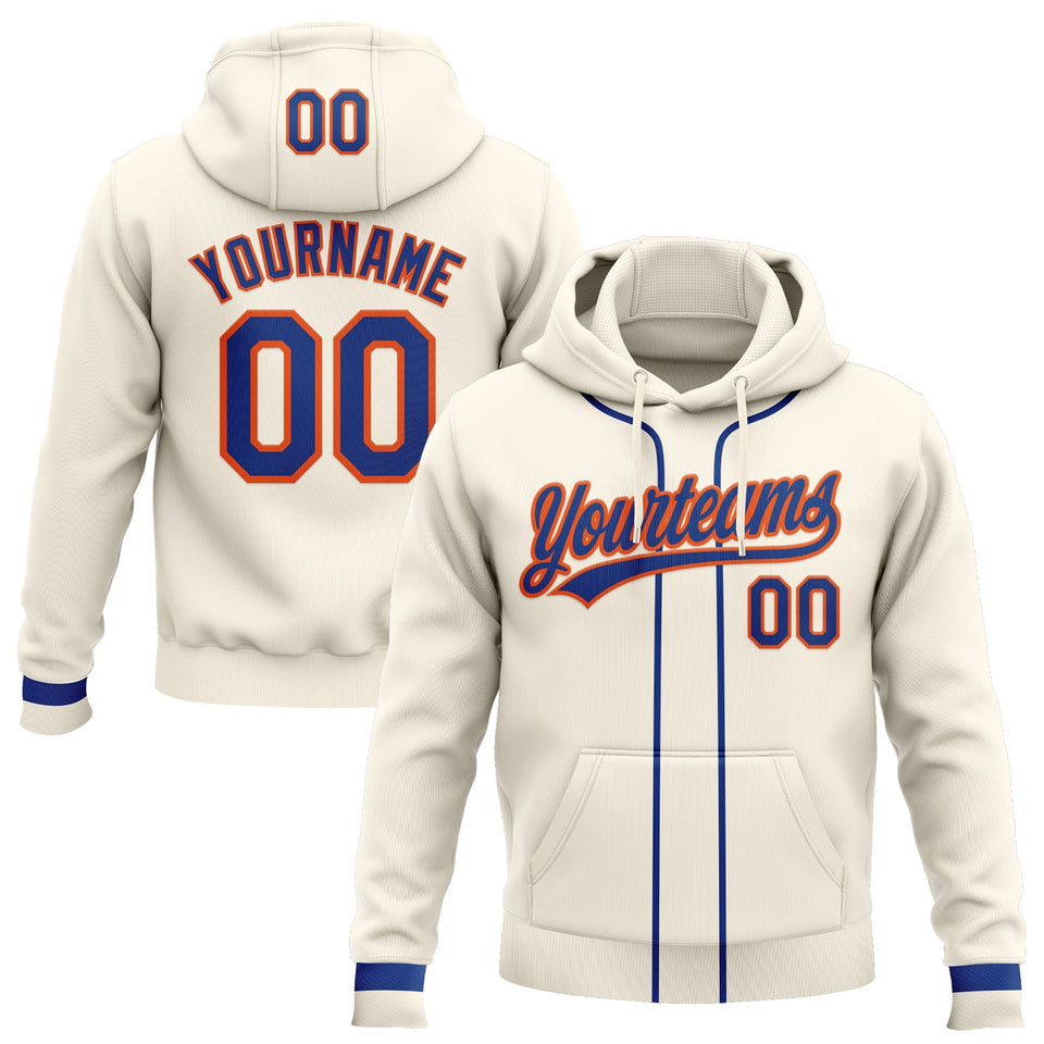 Custom Stitched Cream Royal-Orange Baseball Pullover Sweatshirt Hoodie