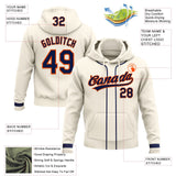 Custom Stitched Cream Navy-Orange Baseball Pullover Sweatshirt Hoodie