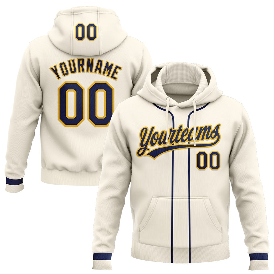 Custom Stitched Cream Navy-Gold Baseball Pullover Sweatshirt Hoodie