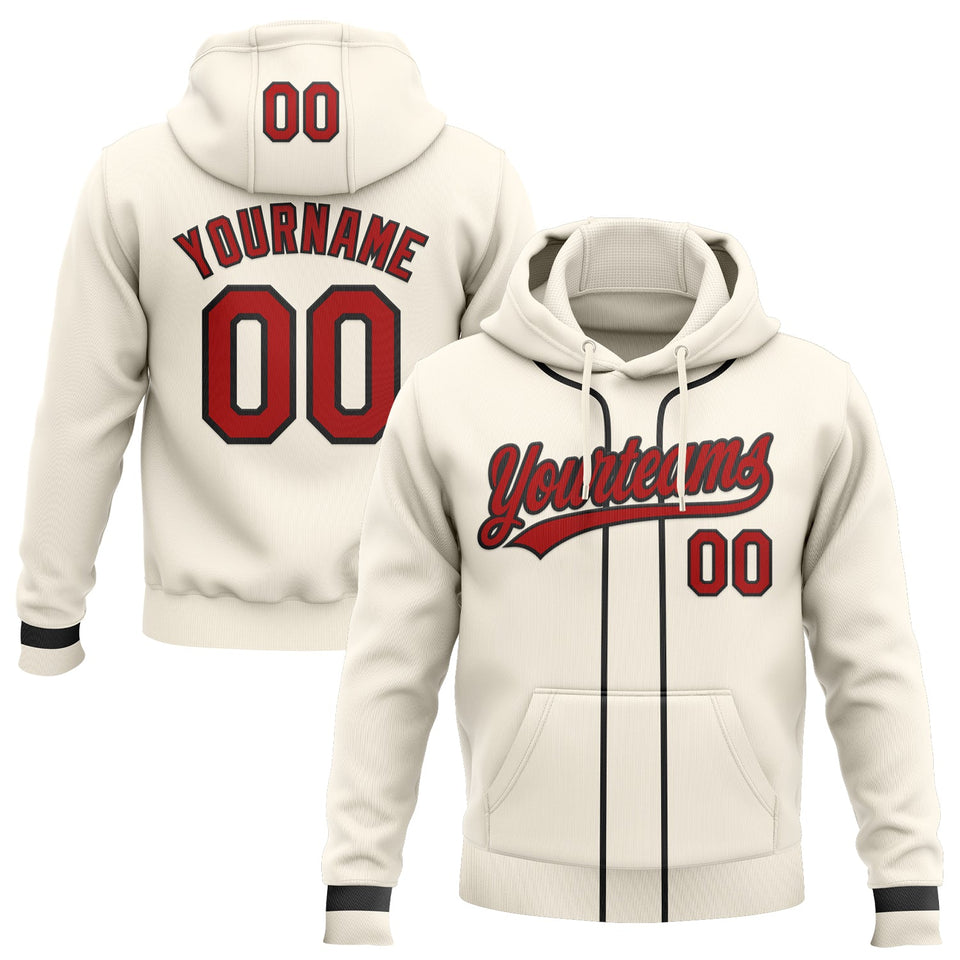 Custom Stitched Cream Red-Black Baseball Pullover Sweatshirt Hoodie