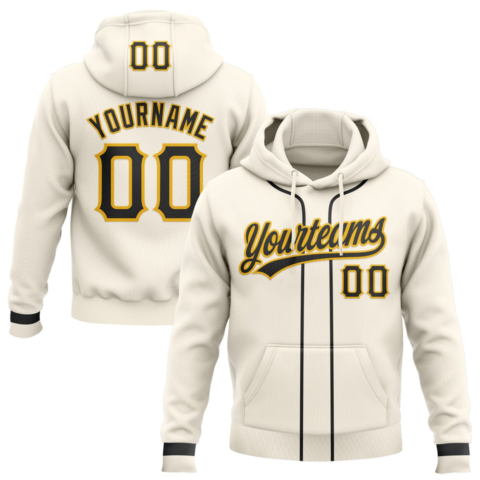 Custom Stitched Cream Black-Gold Baseball Pullover Sweatshirt Hoodie