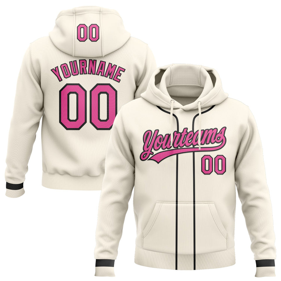 Custom Stitched Cream Pink-Black Baseball Pullover Sweatshirt Hoodie
