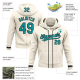 Custom Stitched Cream Teal-Black Baseball Pullover Sweatshirt Hoodie