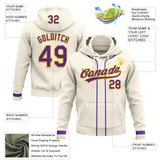Custom Stitched Cream Purple-Gold Baseball Pullover Sweatshirt Hoodie
