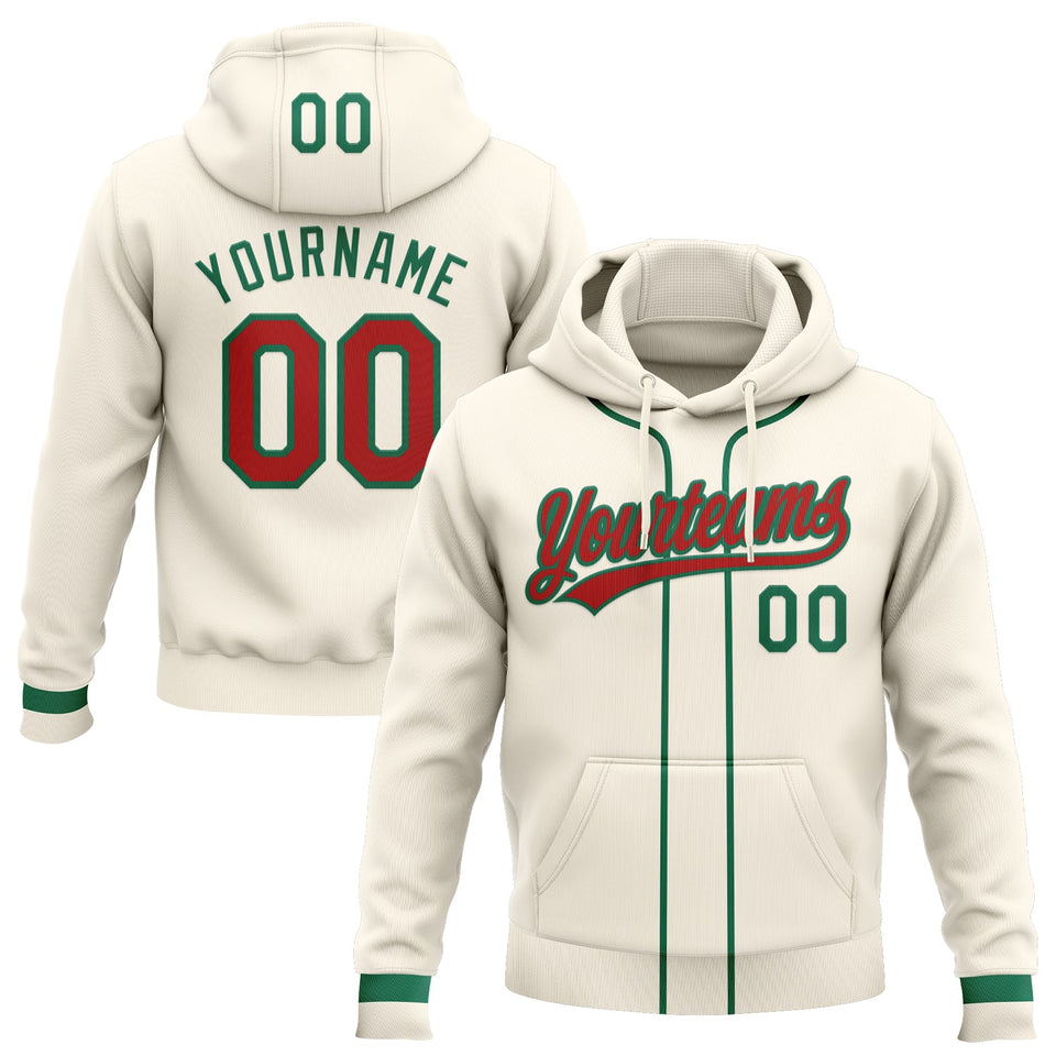 Custom Stitched Cream Red-Kelly Green Baseball Pullover Sweatshirt Hoodie
