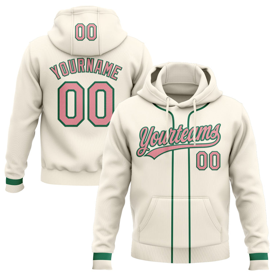 Custom Stitched Cream Medium Pink-Kelly Green Baseball Pullover Sweatshirt Hoodie