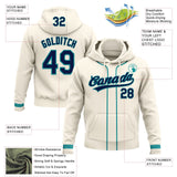 Custom Stitched Cream Navy-Teal Baseball Pullover Sweatshirt Hoodie