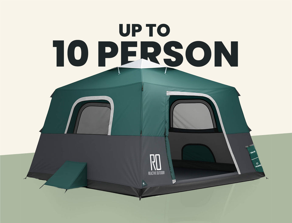 2-Step Cabin Tent – Très grande taille + Bâche de camping OFFERTE (jusqu'à 10 personnes. FR).