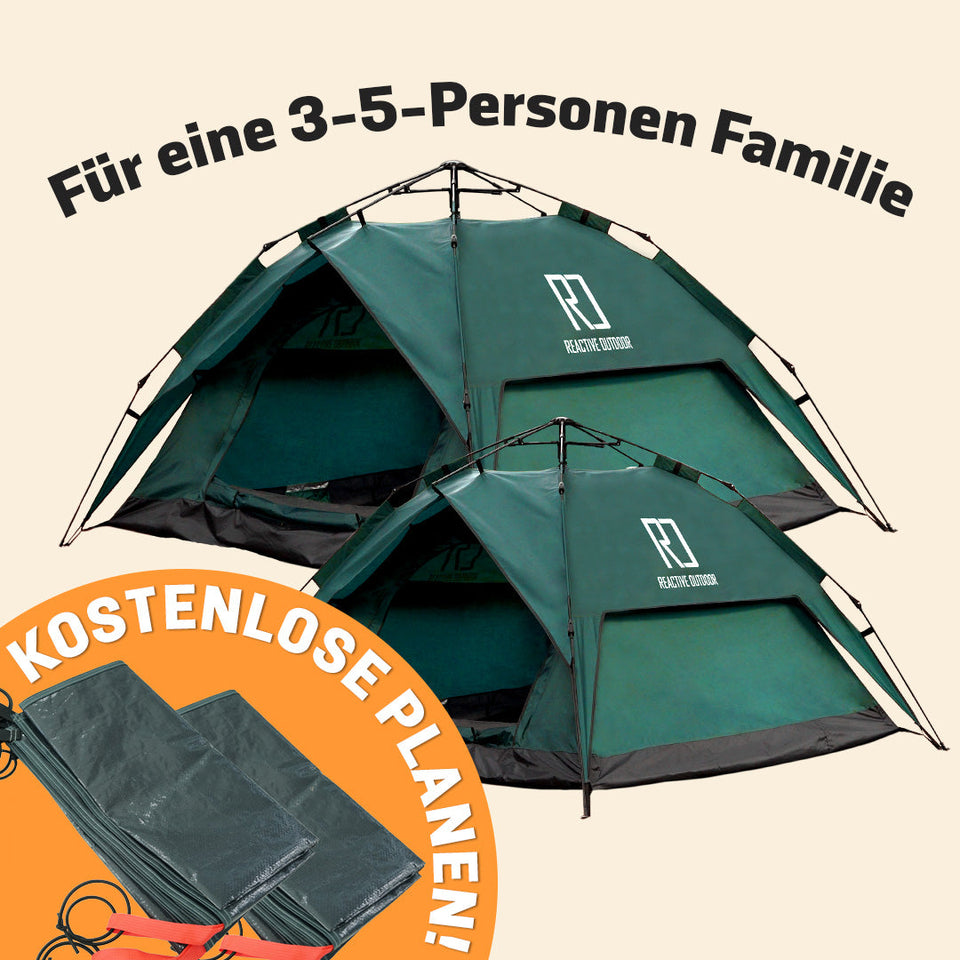 1 kleines + 1 großes 3-Sekunden-Zelt + 2 GRATIS Campingplanen (Familienpaket. DE)