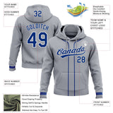 Custom Stitched Gray Royal-White Baseball Pullover Sweatshirt Hoodie