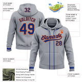 Custom Stitched Gray Royal-Orange Baseball Pullover Sweatshirt Hoodie