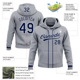 Custom Stitched Gray Navy-White Baseball Pullover Sweatshirt Hoodie