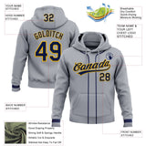 Custom Stitched Gray Navy-Gold Baseball Pullover Sweatshirt Hoodie
