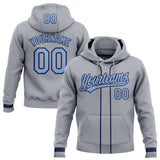 Custom Stitched Gray Light Blue-Navy Baseball Pullover Sweatshirt Hoodie