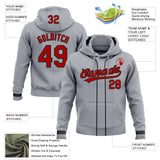 Custom Stitched Gray Red-Black Baseball Pullover Sweatshirt Hoodie