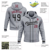 Custom Stitched Gray Black-Crimson Baseball Pullover Sweatshirt Hoodie