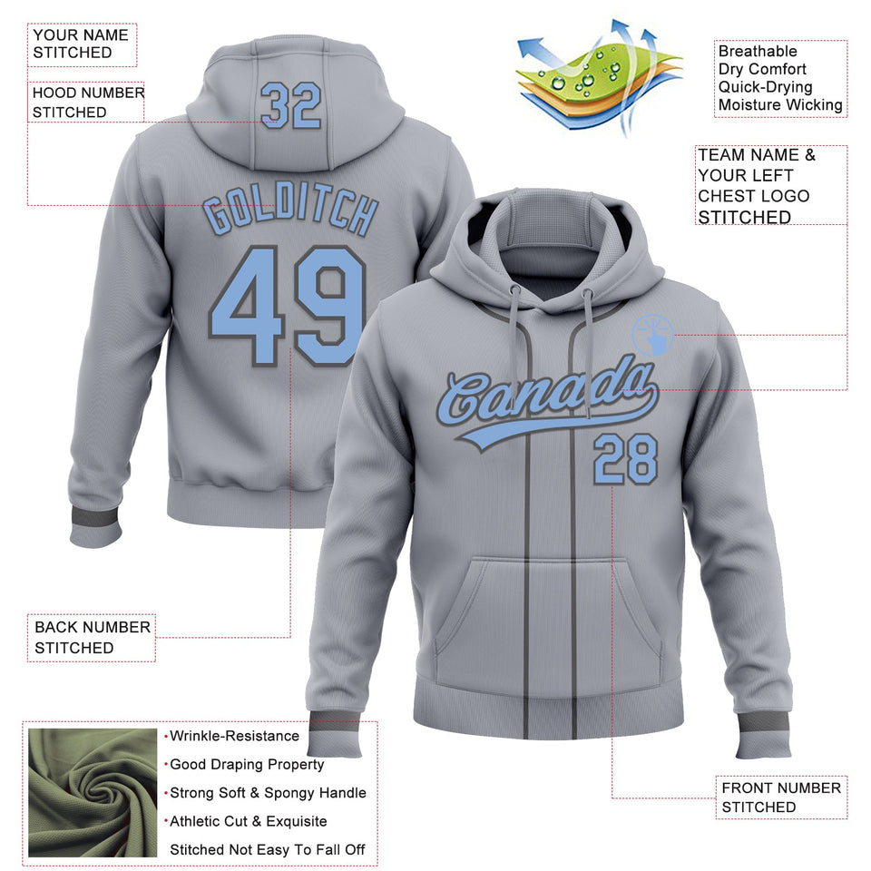 Custom Stitched Gray Light Blue-Steel Gray Baseball Pullover Sweatshirt Hoodie