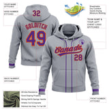 Custom Stitched Gray Purple-Orange Baseball Pullover Sweatshirt Hoodie