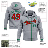 Custom Stitched Gray Red-Kelly Green Baseball Pullover Sweatshirt Hoodie