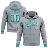 Custom Stitched Gray Teal-White Baseball Pullover Sweatshirt Hoodie