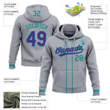 Custom Stitched Gray Purple-Teal Baseball Pullover Sweatshirt Hoodie