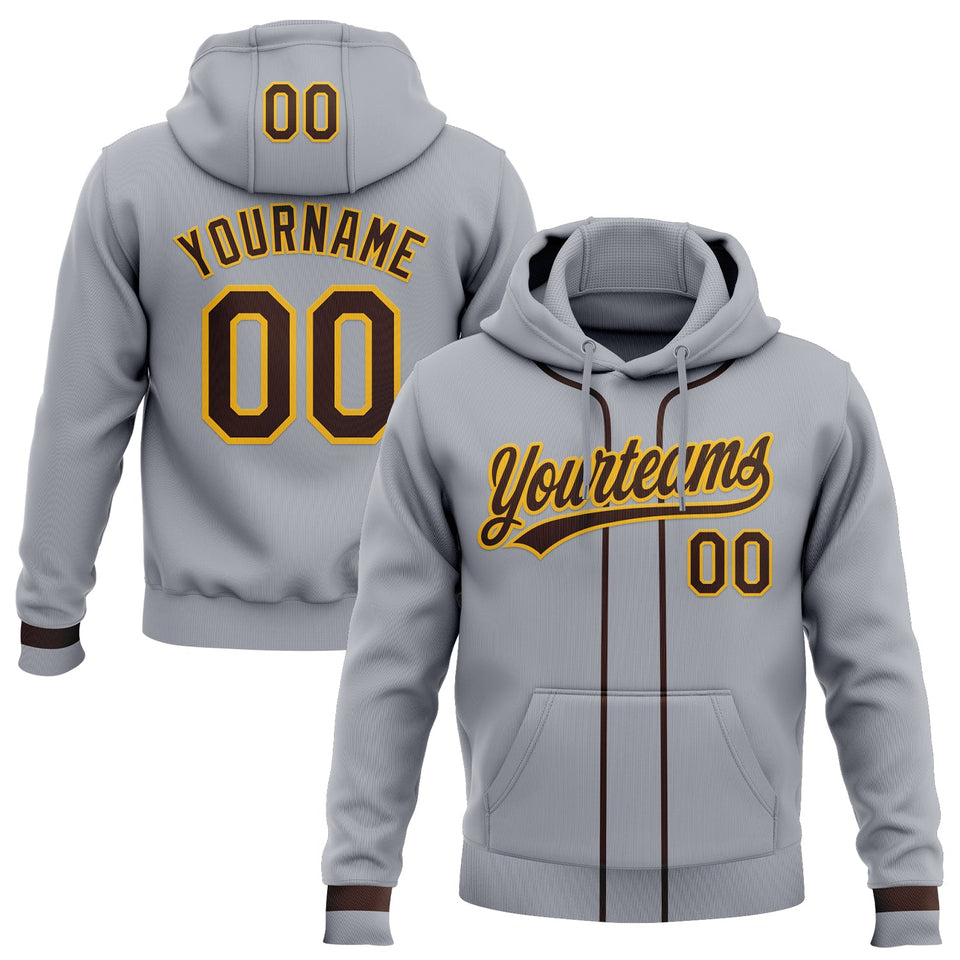 Custom Stitched Gray Brown-Gold Baseball Pullover Sweatshirt Hoodie
