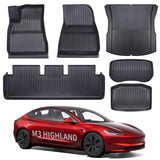 2024+ Model 3 Highland All Weather TPE Interior Floor Mats Cargo Liners Set for Tesla