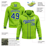 Custom Stitched Neon Green Royal-White Baseball Pullover Sweatshirt Hoodie