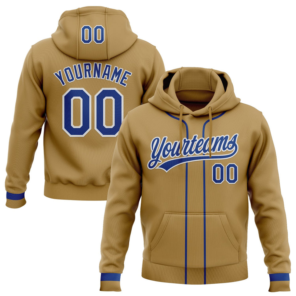 Custom Stitched Old Gold Royal-White Baseball Pullover Sweatshirt Hoodie