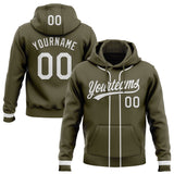 Custom Stitched Olive White-Olive Baseball Pullover Sweatshirt Hoodie