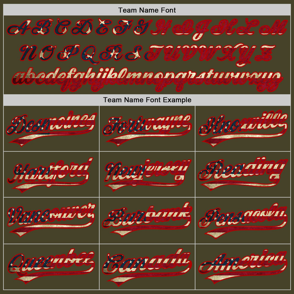 Custom Stitched Olive Vintage USA Flag-Red Baseball Pullover Sweatshirt Hoodie