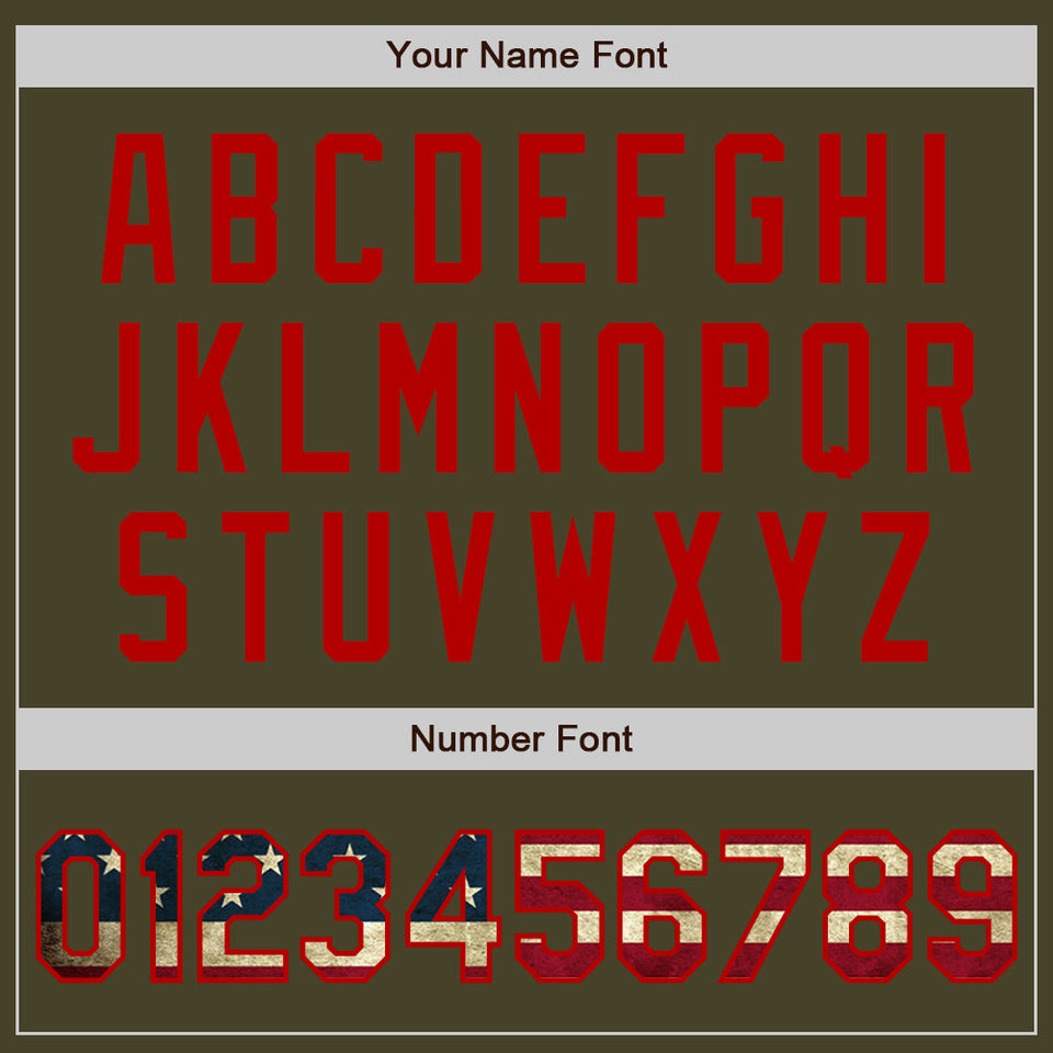 Custom Stitched Olive Vintage USA Flag-Red Baseball Pullover Sweatshirt Hoodie