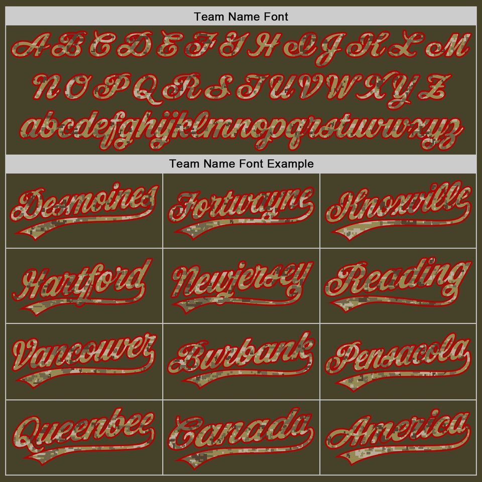 Custom Stitched Olive Camo-Red Baseball Pullover Sweatshirt Hoodie