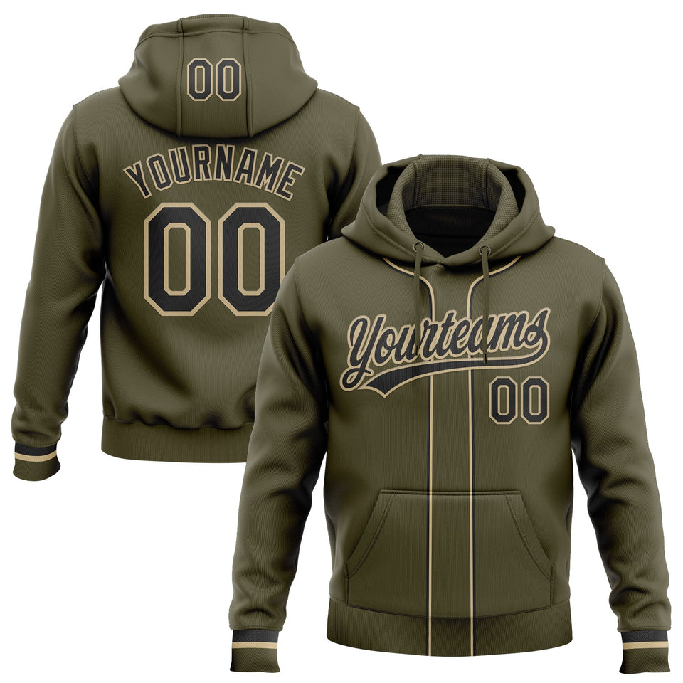 Custom Stitched Olive Black-Vegas Gold Baseball Pullover Sweatshirt Hoodie
