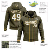 Custom Stitched Olive White-Old Gold Baseball Pullover Sweatshirt Hoodie