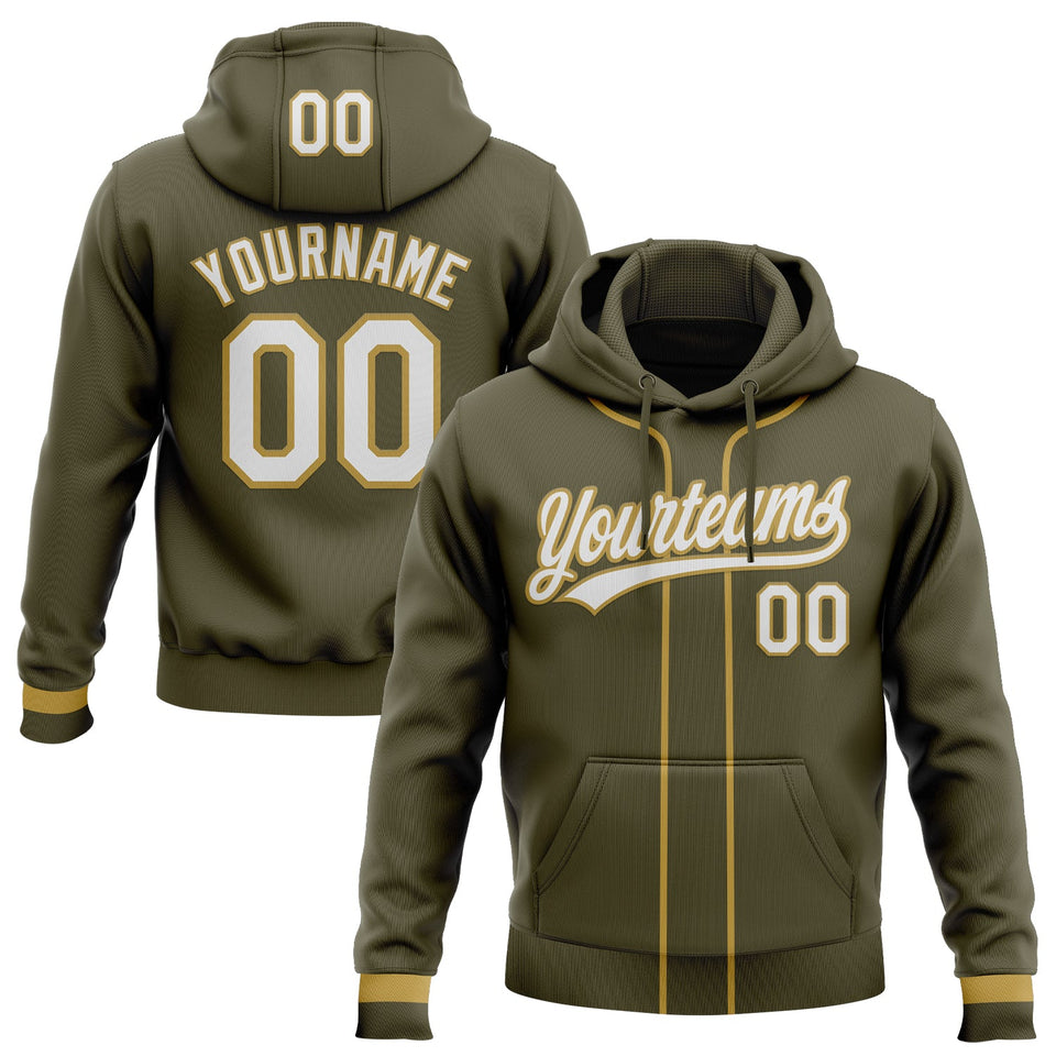 Custom Stitched Olive White-Old Gold Baseball Pullover Sweatshirt Hoodie