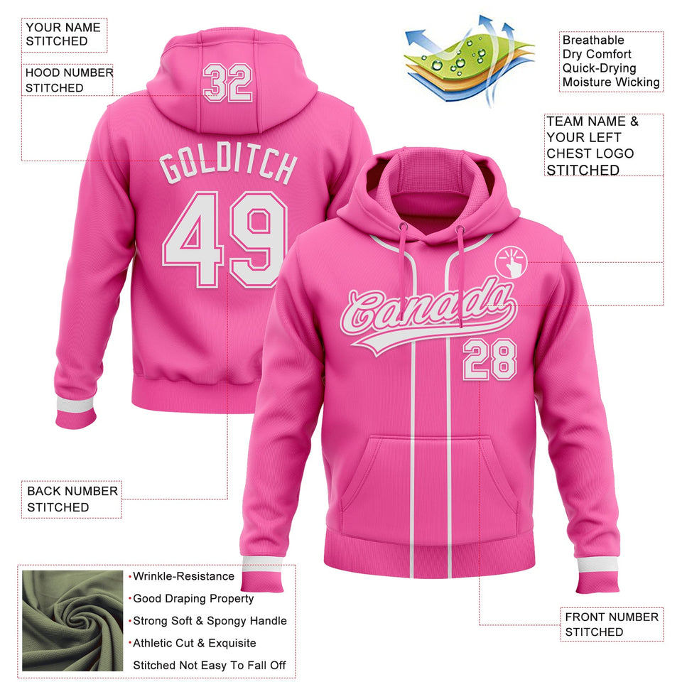 Custom Stitched Pink White-Pink Baseball Pullover Sweatshirt Hoodie
