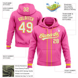 Custom Stitched Pink White-Yellow Baseball Pullover Sweatshirt Hoodie