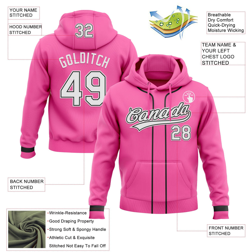 Custom Stitched Pink White-Black Baseball Pullover Sweatshirt Hoodie