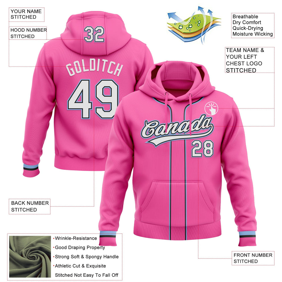 Custom Stitched Pink White Light Blue-Black Baseball Pullover Sweatshirt Hoodie