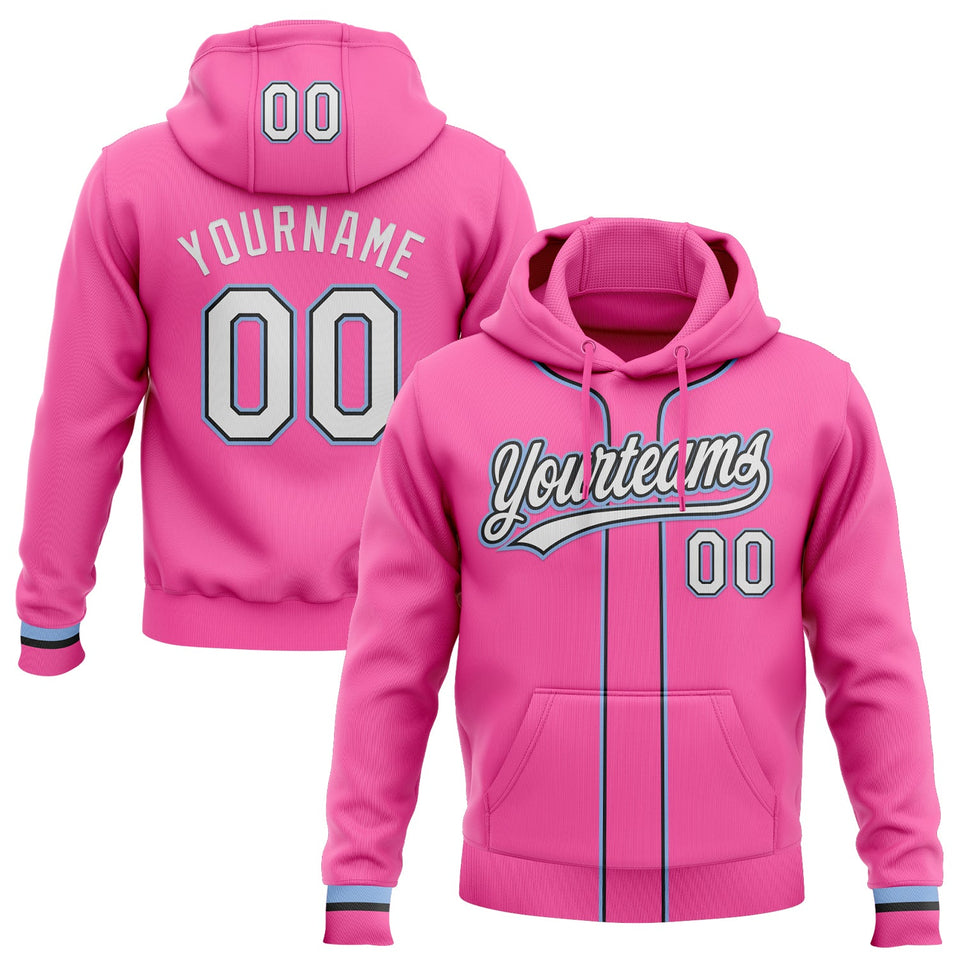 Custom Stitched Pink White Light Blue-Black Baseball Pullover Sweatshirt Hoodie