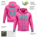 Custom Stitched Pink Teal-White Baseball Pullover Sweatshirt Hoodie