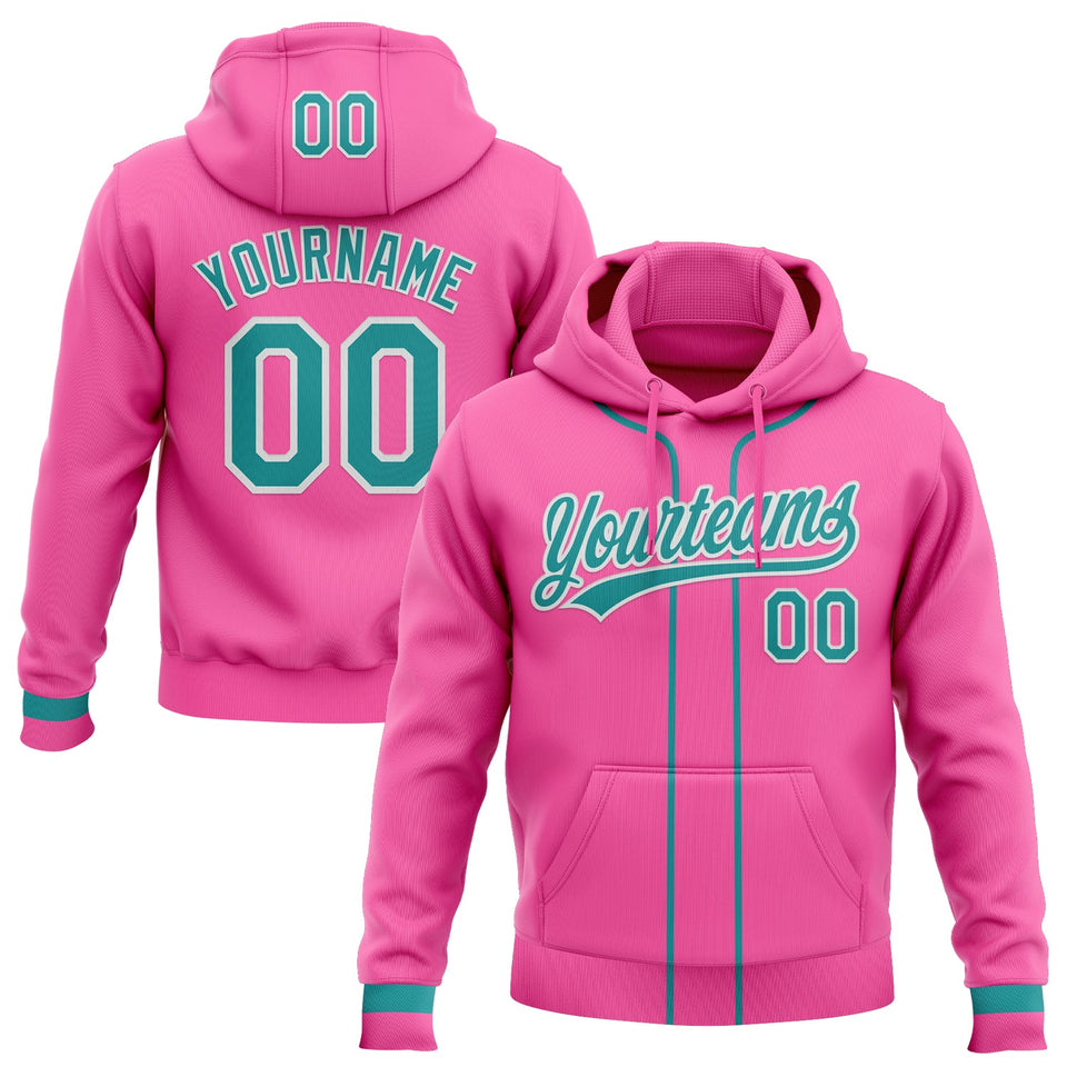 Custom Stitched Pink Teal-White Baseball Pullover Sweatshirt Hoodie