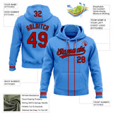 Custom Stitched Powder Blue Red-Black Baseball Pullover Sweatshirt Hoodie