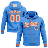 Custom Stitched Powder Blue White-Orange Baseball Pullover Sweatshirt Hoodie