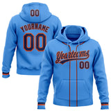 Custom Stitched Powder Blue Navy-Orange Baseball Pullover Sweatshirt Hoodie